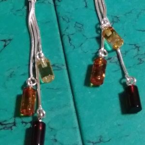 🔥 100%-BALTIC AMBER DANGLE STERLING EARRINGS.2.5"